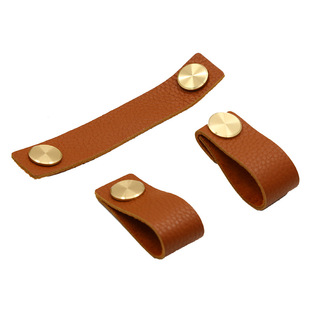 Leather Bag Handles Brown Litchi Pattern Leather Handles Brass Cabinet Wardrobe Drawer Leather Leather Handles