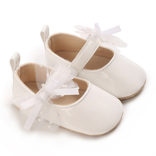 0-12 Months Spring and Autumn PU Soft Leather Princess Shoes Bow Soft Sole Shoes Women's Toddler Shoes