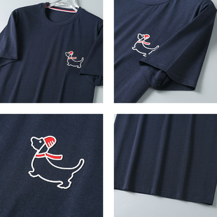 Factory in stock TB JL Summer Trendy Brand Puppy Pattern All-match Round Neck Half Sleeve Cotton Base Breathable Men's T-shirt
