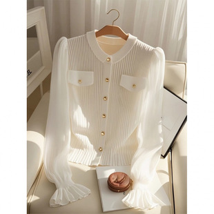 Style Early Spring Ice Silk White Knitted Cardigan Women's Spring and Autumn 2025 New Design Sense High Fashion Top
