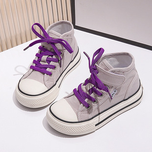 Children's canvas shoes high-top boys' casual sneakers 2024 spring new korean style girls' versatile breathable cloth shoes fashion