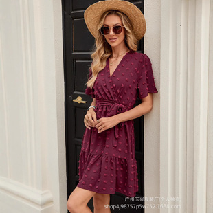 Europe and the United States Amazon temu cross-border 25 years new V-neck retro waist temperament short dress explosions main push