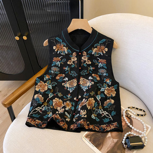 New 2024 New Chinese Style National Style Buckle Red Embroidered Vest National Style Women's Clothing All-match Spring and Autumn