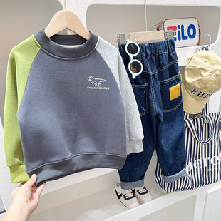 2023 children's clothing boys' fleece-lined thickened warm composite velvet plus turtleneck sweater top wholesale