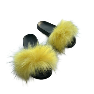 2024 New Light bottom home sandals European and American imitation raccoon fur plush slippers y2g punk style hot girl woolen slippers