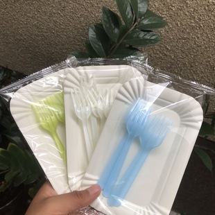 Transparent Bag Colorfulful Disposable Cutlery Plate Tableware Cake Shop Baking Party Special Wholesale Tableware Set
