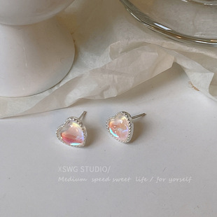 "First Love That Little Thing" French Style Small Cat's Eye Stone Love Earrings Girl's Earrings Mosquito Incense Plate Ear Clip