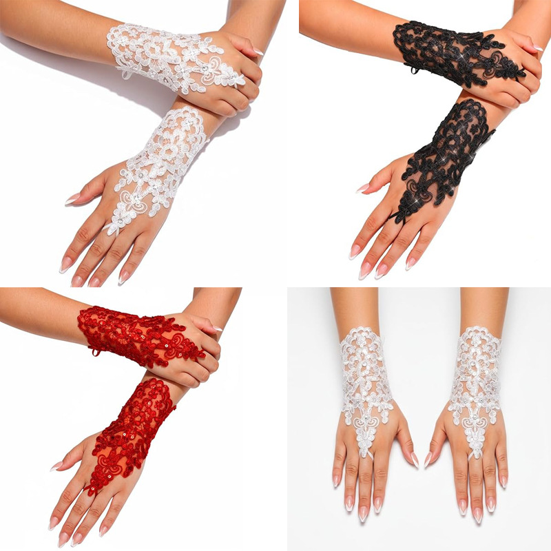 Cross-Border Wholesale Bridal Gloves Lace Wedding Bridal Wedding Dress Lace Fingerless Banquet Opera Party Festival