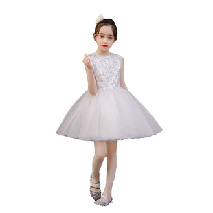 Flower Girl Dress Female White Girl Poncho Dress Piano Performance Children Princess Dress Wedding Little Bridesmaid Host