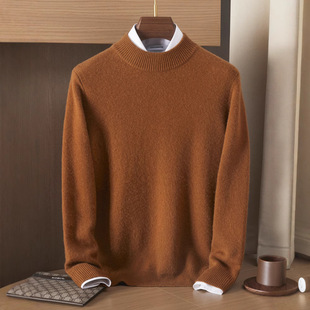 Men's Double-layer Half-turtleneck Baby Hill Cashmere Sweater Sweater Men's Autumn and Winter Thickened Sweater Solid Color Knitted