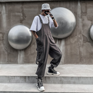 Japanese Style Retro Casual One-piece Suit Pants Men's Trendy Loose ins Hip-hop Tooling One-piece Clothes Set Trendy