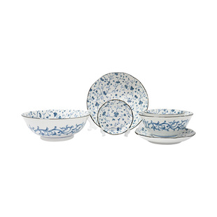Japanese Imported Ceramic Tableware Snow Moon Flower Series Japanese-style One-person Household Rice Soup Bowl Plate 6-head Set