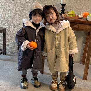 Children's cotton-padded jacket fleece-lined thick boys cotton-padded long girls windbreaker winter 2024 new baby coat
