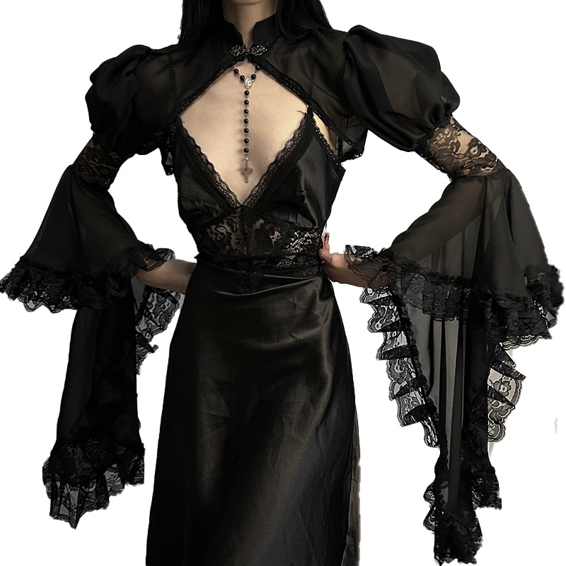 Cf25156 Subculture New Chinese Style Chiffon Blouse Summer New Versatile Outerwear Dark Style Comfortable Versatile