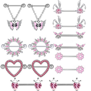 Gaibei European and American cross-border sweet cute heart-shaped breast ring fresh fairy style breast nail piercing jewelry factory breast ring chest ring