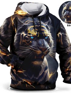 3D свитер с капюшоном с рисунком животных мужская толстовка с капюшоном