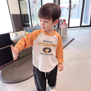 Baby Jingqi футболка с длинными рукавами весной и осенью хлопчатобумажная одежда маленькая детская нижняя рубашка для мальчиков рубашка для девочек весенняя одежда для детей