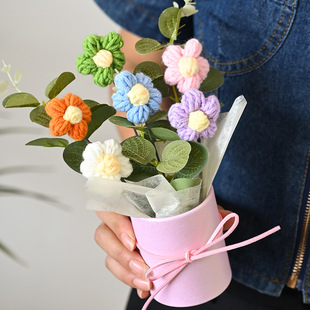 Mother's Day gift handmade puff knitted bouquet finished fake flower graduation season gift decoration flowers cross-border wholesale