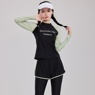 Children's Swimwear Hot Spring Girl's Swimwear Three-piece Set Big Children's 2024 New Student Split Girl's Swimwear