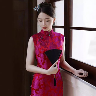 New Chinese Morning Gown Female Bride Cheongsam Wedding Engagement Dress for Morning Shooting Toast Dress Dragon Fruit Rose Red Daily Wear