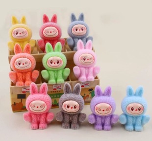 Mini Labubu Sitting Party Car Ornament Bubble Mart Cute Plush Doll Labubu Plush Toy