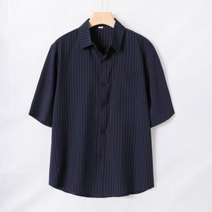 Summer New Ins Light Mature Style Original Casual Youth Micro-wide Trendy Striped Short-sleeved Shirt for Men