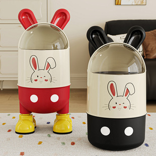 Kitchen Trash Bin Household Advanced Sense Flip Large Capacity Storage Barrel Rental House Creative Cartoon Flip Waste Paper Basket