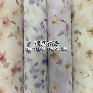 Spring and Summer Pearl Yarn Chiffon Floral Fabric Fresh Fairy Style Dress Gauze Scarf Bow Headdress Printed Fabric