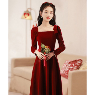 Toasting Dress Bride 2024 New Autumn and Winter Wedding Dress Engagement Daily Wear High-end Velvet dress Women