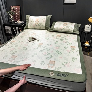 Summer 1800D Ice Rattan Mat Ice Silk Mat Three-Piece Bed Cover Fully Enclosed Foldable Cartoon Air Conditioning Soft Mat