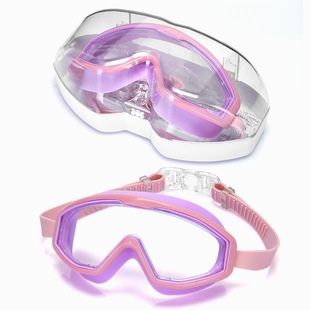 Cross-border swimming goggles children's macaron PC goggles children's swimming large frame waterproof anti-fog HD swimming goggles