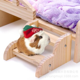 Wooden Hamster Nest Guinea Pig Bed with Stairs Small Animal Bed Guinea Pig Platform Bed Four Seasons Universal Pet Wooden Bed