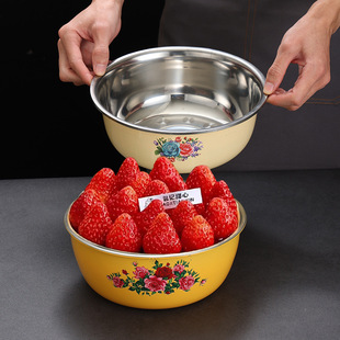Vintage Enamel Basin with Lid Nostalgic Lid Basin Fresh-keeping Bowl Stuffing and Basin Lard Basin Hot Pot Restaurant Vintage seasonings Basin