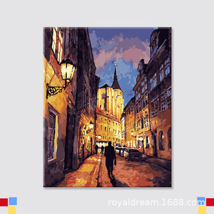 Digital oil painting wholesale cross-border 40*50 stretch frame frameless combination frame diy oil painting hand-painted city landscape oil painting