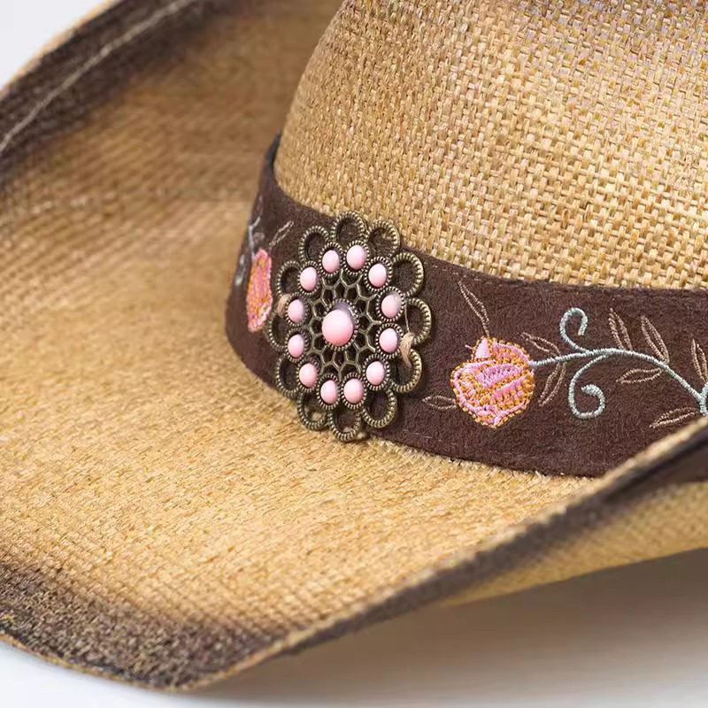 Three-Dimensional Embroidery Handmade Straw Hat Western Cowb