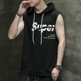 Summer Fitness Hooded Vest Men's Outer Wear Fashionable Sleeveless T-Shirt Reflective Printing Fashionable Sports Vest Shoulder Waistcoat Men's 12