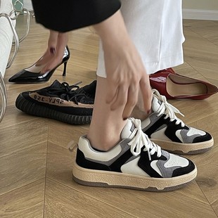 Casual Sneakers 2022 Spring and Autumn New Women's Flat Shoes Lace-up Low-top Shoes Single-layer Shoes Color Matching Running Shoes