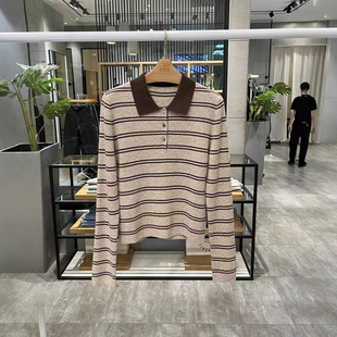 Milan 2024 autumn new sheep wool striped polo collar sweater women's top 5FA134191