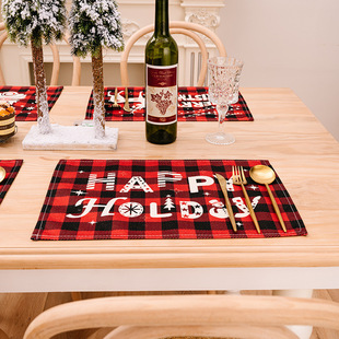 Cross-border new Christmas desktop decorations red and black plaid printed placemat car coffee plaid cloth placemat