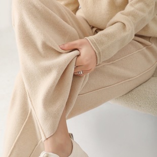 Red Wool Knitted Wide-Leg Pants Women's Outer Wear High Waist Casual Floor Pants Side Slit Casual Thickened Trendy Pants