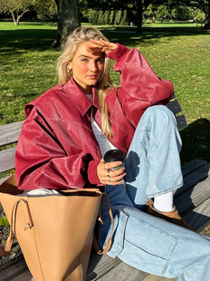 ZA Foreign Trade European and American Women's 2025 Spring and Autumn New American PU Imitation Leather Loose Women's Jacket Coat Women