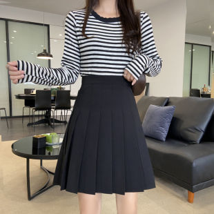 Store Hot-Selling Plus Size Black Skirt A-Line Skirt for Women Spring and Summer Draped Bm Preppy Style Mid-Length Skirt for Fat mm to Look Slim