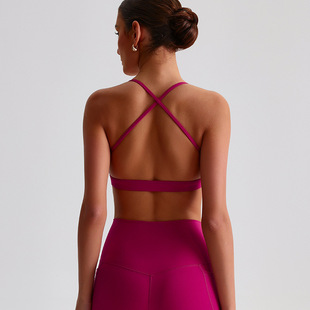 Luo Qi Cross Back Спортное нижнее белье для волос Обнаженная одежда для йоги для бега на открытом воздухе Быстросохнущий дышащий фитнес-жилет для женщин
