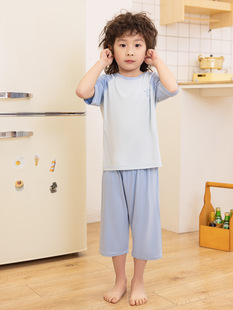 Children's Pajamas Boy's Summer Modal Girl's Summer Dress Seven-Sleeve Home Clothes Ice Silk Boy's Air-conditioning Clothes suit