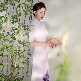 Модифицированная версия Oudai Show Cheongsam 2024 новый китайский стиль сценический костюм молодой длинный платье весной