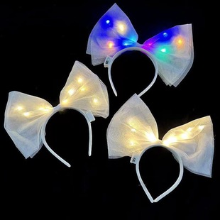 Luminous headband oversized bow headband personality Internet celebrity fabric mesh photo photo Christmas luminous headband