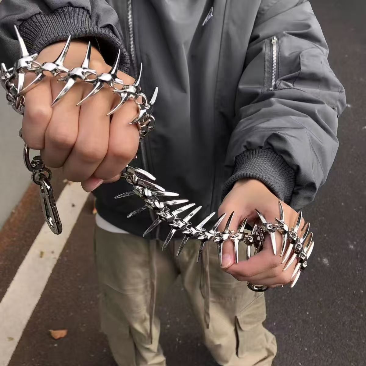 Original Image Stolen? You Will Be Prosecuted. High Street Dark Gothic Fishbone Jeans Waist Chain Hip-Hop Punk Unisex Pants Chain Bag