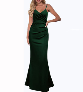 2023 European and American Amazon Spring and Summer New dress Solid Color Slim Slim Sling Strap Large Swing Dress