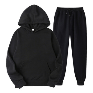 2023 autumn and winter new men's casual sweater suit fleece-lined warm fashion trend hoodie sweater suit
