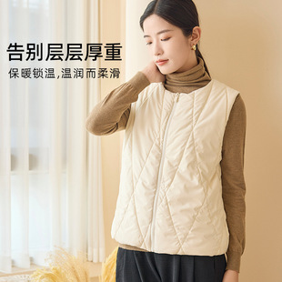Bolong Autumn and Winter Women's Down Vest Warm Vest Slim-fit Short Round Neck Vest Shoulder Mulberry Silk Cotton Vest